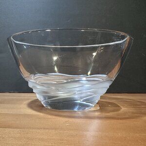 Heavy Czech Lead Crystal Art Glass Bowl Frosted Swirl Modern Centerpiece